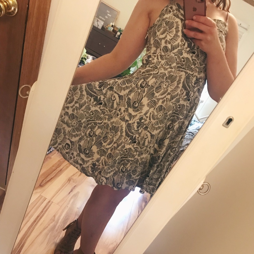 Black and White Floral Fit and Flare Dress